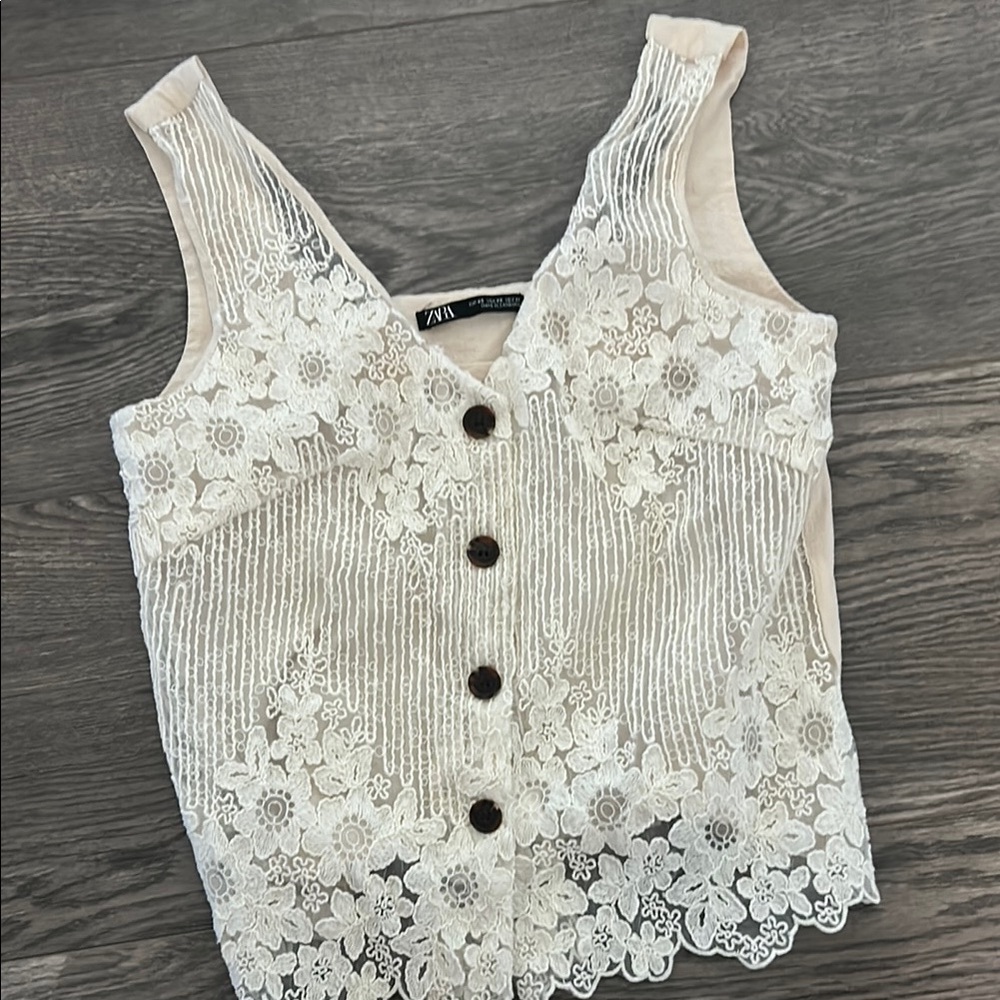 Zara White Lace Floral Women's Top
